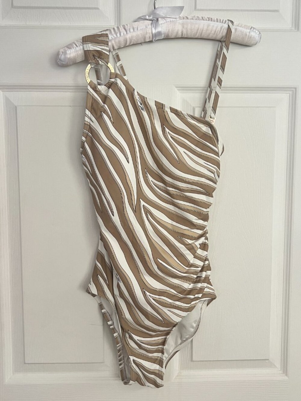 Michael Kors Logo Ring One Shoulder Swimsuit